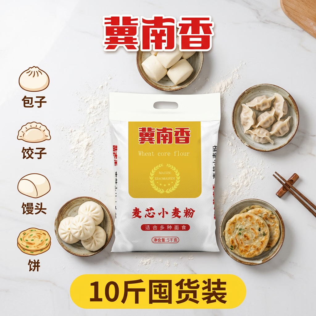冀南香 麦芯小麦粉10斤 中筋家用包子饺子馒头饼手擀面 12.37元 需买2件 - 线报酷