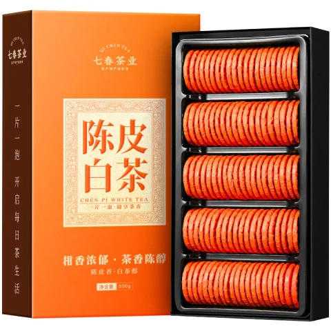 七春 陈皮白茶礼盒500g福鼎贡眉100小饼口粮茶叶年货节新会陈皮 37元 图片 2
