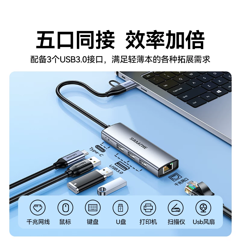 山泽Type-C拓展坞网口转换器白色 17.6元 - 线报酷