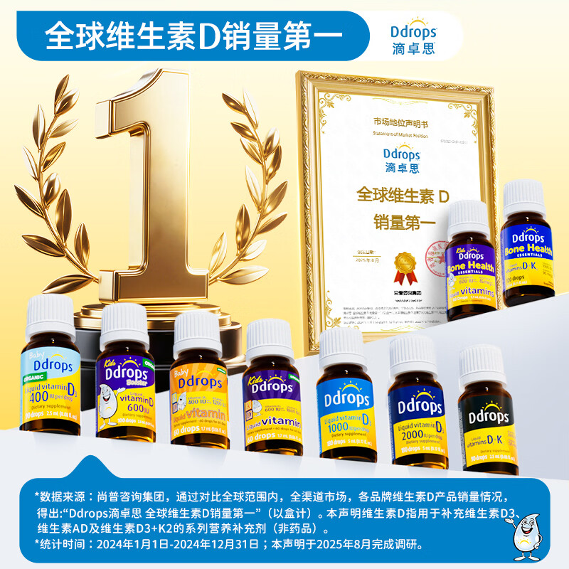 Ddrops新生婴幼儿童低敏复合维生素AD促钙吸收15天-1岁DD 179.8元 - 线报酷