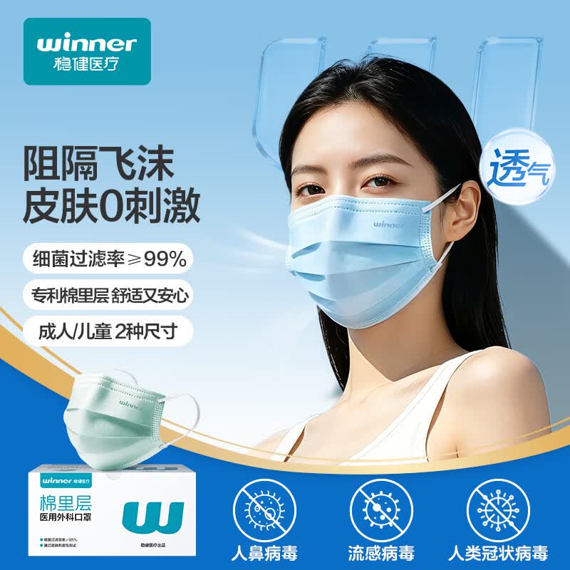 稳健医疗一次性医用外科口罩夏季透气亲肤50只/盒 6.73元 - 86线报