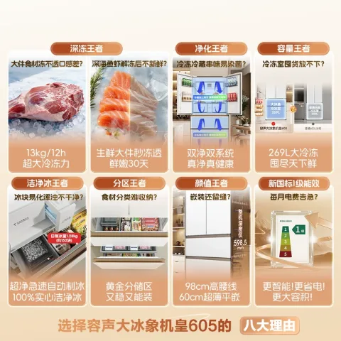 容声 大冰象系列 605L 月华白 风冷法式门冰箱 BCD-605Q60FZNBD 6082.4元 图片 2
