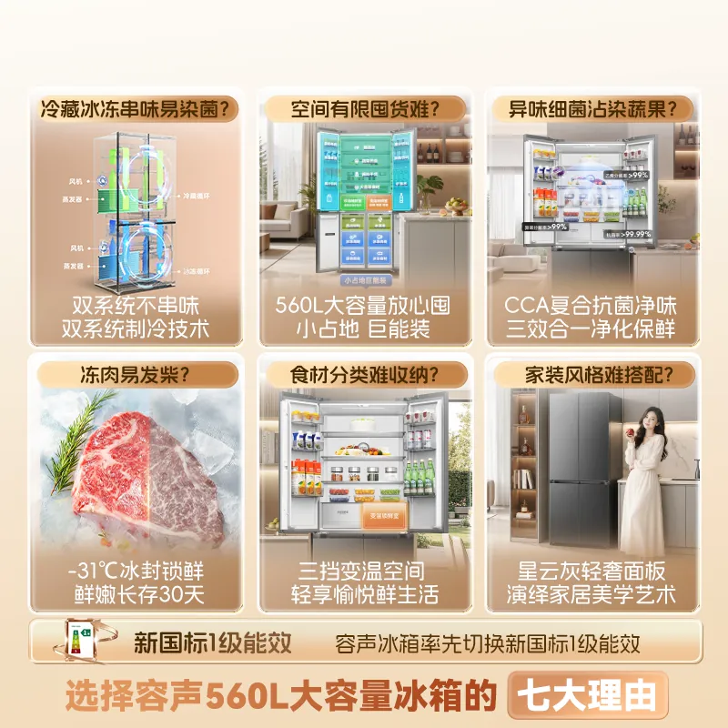 容声560L冰箱双开门十字双系统双循环一级能效变频电冰箱 2266.44元 - 86线报