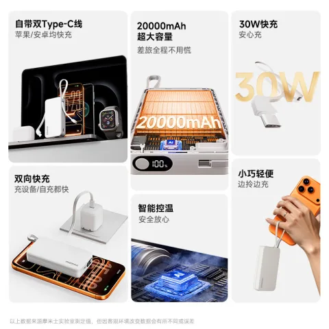 限移动端、京东百亿补贴：摩米士 30W充电宝20000毫安自带线双Type-C小巧轻薄可上飞机移动电源适用 49元 图片 2