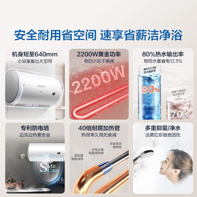 海尔电热水器50升HC3新金刚搪瓷内胆5.5倍大水量2200W速热 338.53元 - 86线报