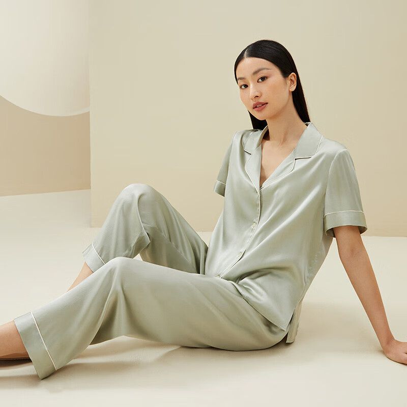金三塔100%桑蚕丝睡衣套装浅青瓷色2XL 309.9元 - 86线报