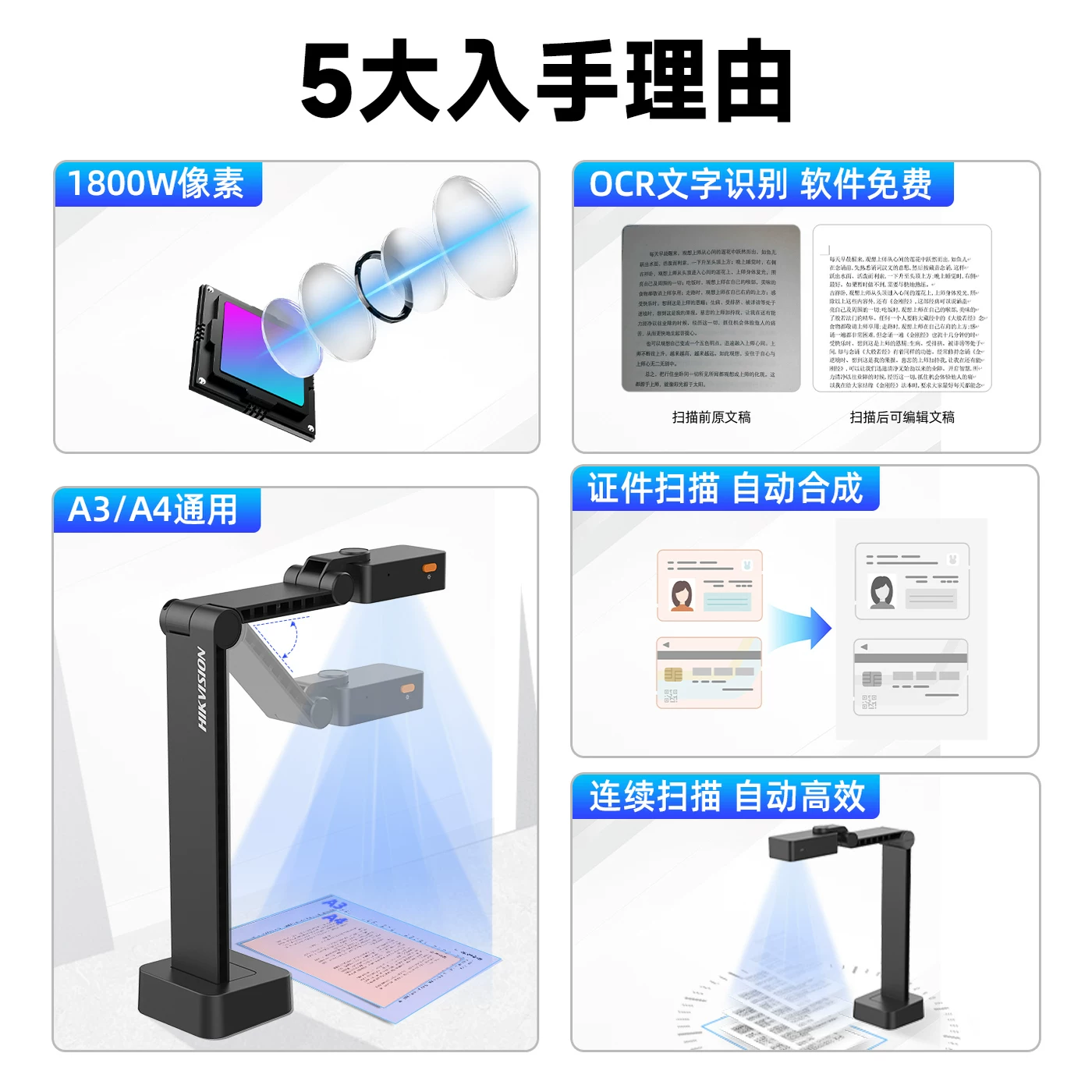 海康威视高清扫描仪高拍仪A3A4高清文件自动扫描机教学展台神器书籍书法直播快递出库 298元 - 86线报