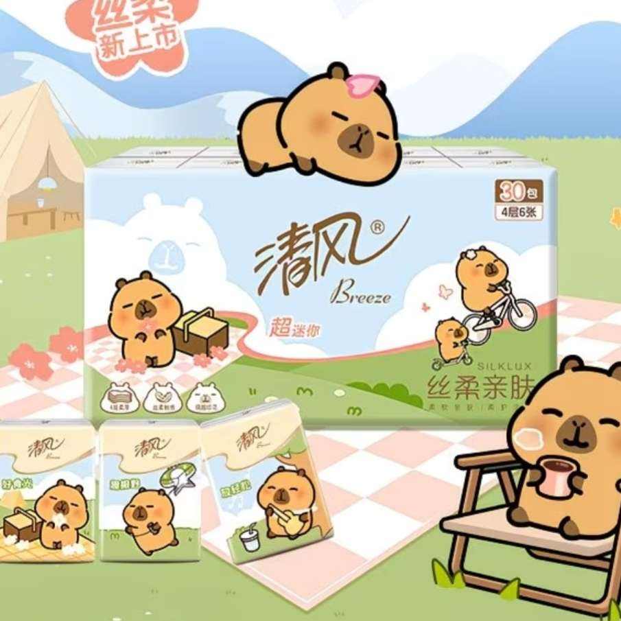 清风卡皮巴拉卡通手帕纸4层6片×60包185×183mm 7.9元 - 线报酷