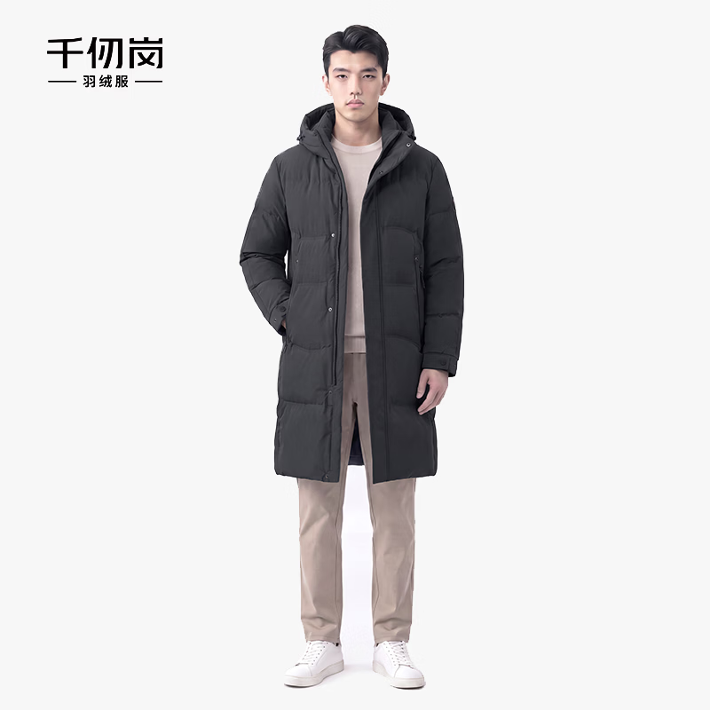 千仞岗秋冬季羽绒服男士长款立领连帽休闲百搭保暖防寒服商务通勤外套暗影灰L 313元 - 86线报