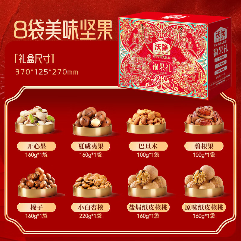 沃隆福果礼纯坚果礼盒1220g买一赠一 94.9元 - 86线报 沃隆福果礼纯坚果礼盒1220g买一赠一 94.9元 - 86线报