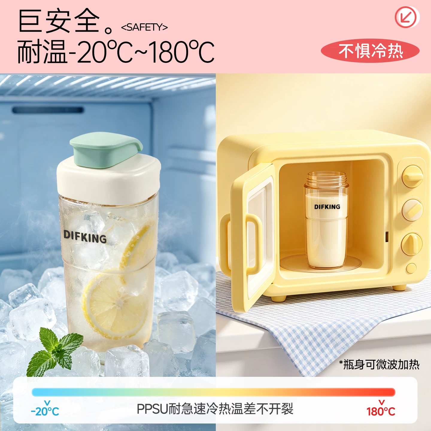 DIFKING吸管水杯2.0PPSU材质吸管杯400ml奶油薄荷 26元 - 86线报