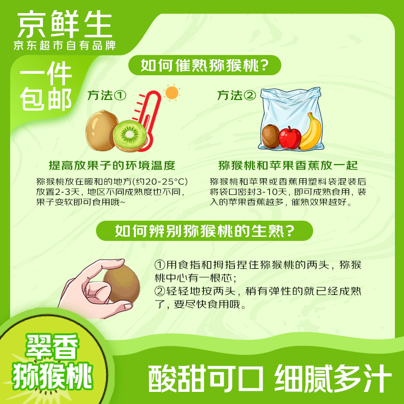 京鲜生陕西翠香绿心猕猴桃24粒单果90-110g 34.6元 - 86线报
