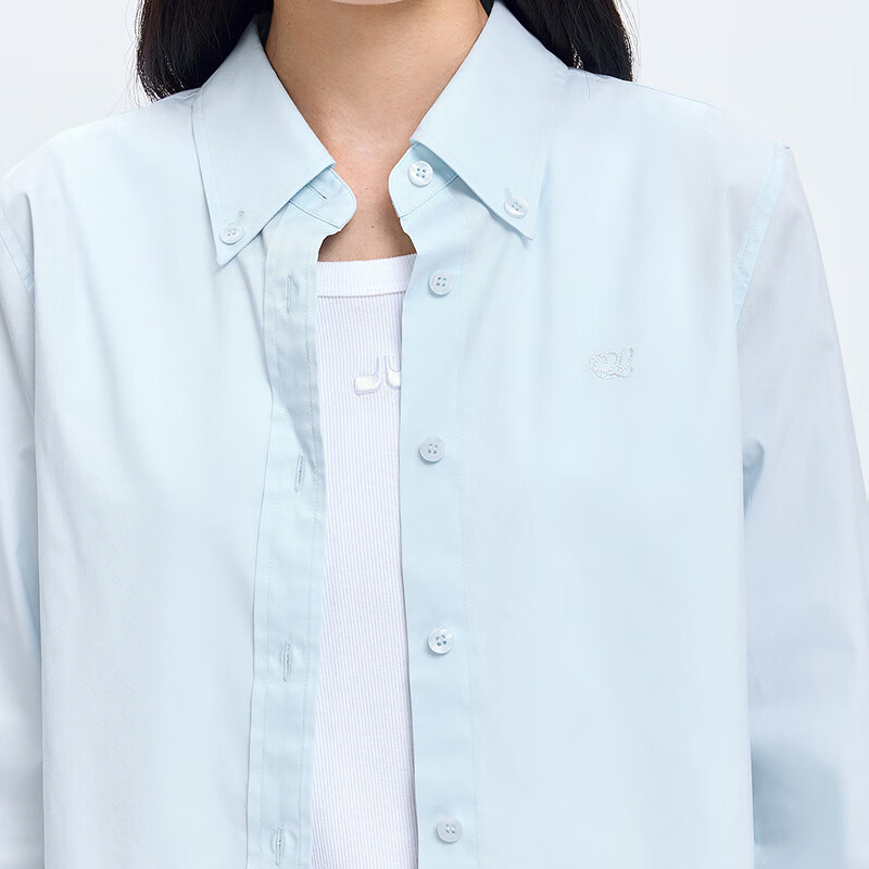 LILY 2026春新款女装简约翻领正肩微宽松休闲通勤浅色长袖衬衫外套404浅蓝M 104元 - 86线报