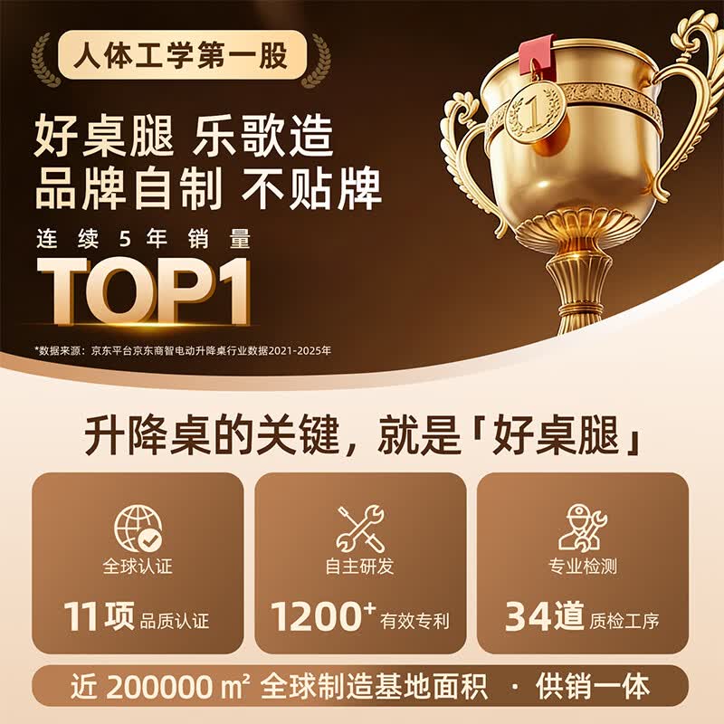 乐歌SE5电动升降中古风内置抽屉电脑桌 812.66元 - 86线报