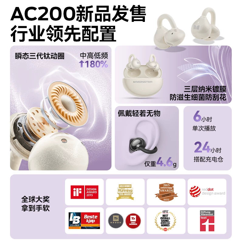 魔声AC200不入耳主动降噪无线蓝牙耳机 51.96元 - 线报酷
