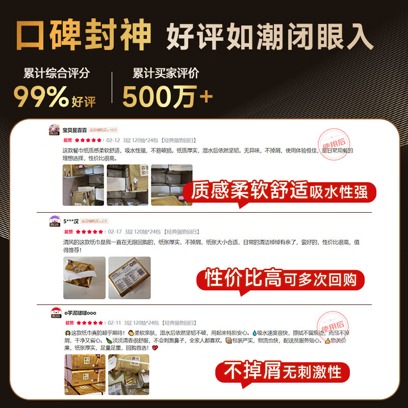 清风金装厚韧系列抽纸3层120抽24包(190*132mm) 26.9元 - 86线报