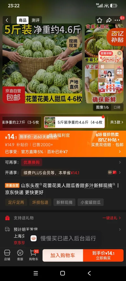 山东头茬花美人甜瓜 5斤装 约4.6斤 4-6枚 14.1元 图片 2