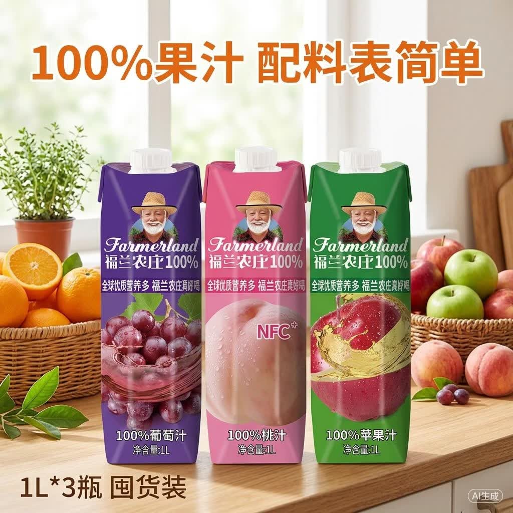 福兰农庄100%果汁苹果汁葡萄桃橙汁混合口味3瓶 15.97元 - 86线报 福兰农庄100%果汁苹果汁葡萄桃橙汁混合口味3瓶 15.97元 - 86线报