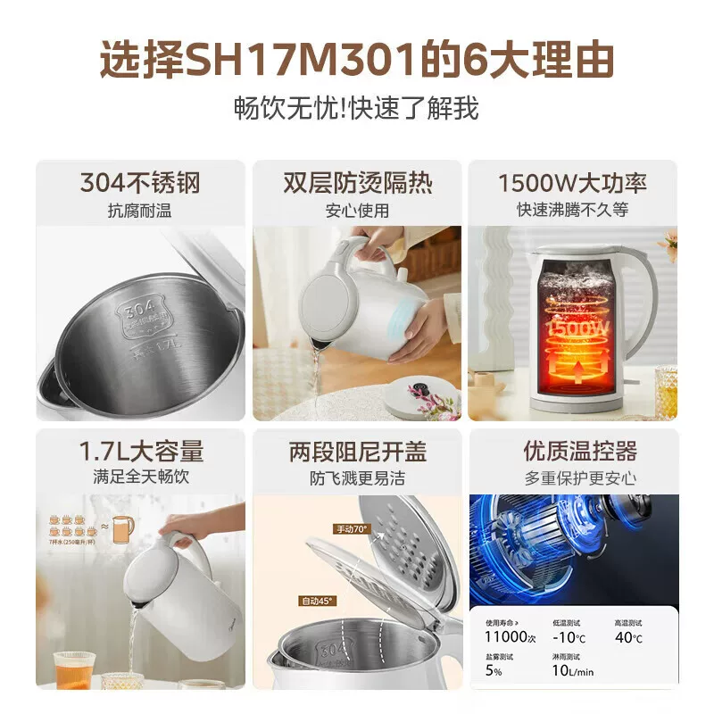 美的MK-SH17M301a电水壶1.7L极地白 49.1元 - 86线报