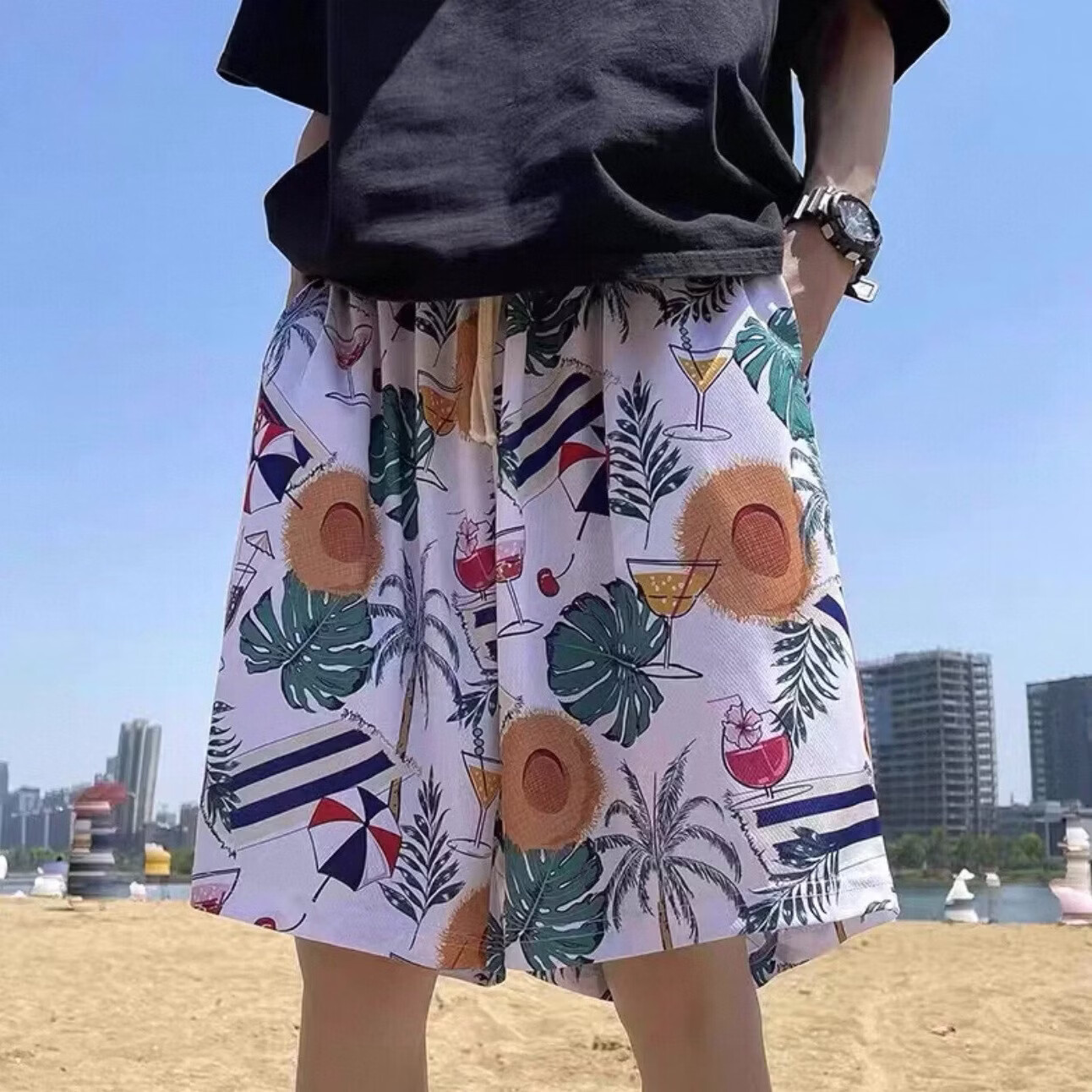 百搭沙滩裤男夏季宽松五分裤海浪短裤5XL 3.9元 - 86线报