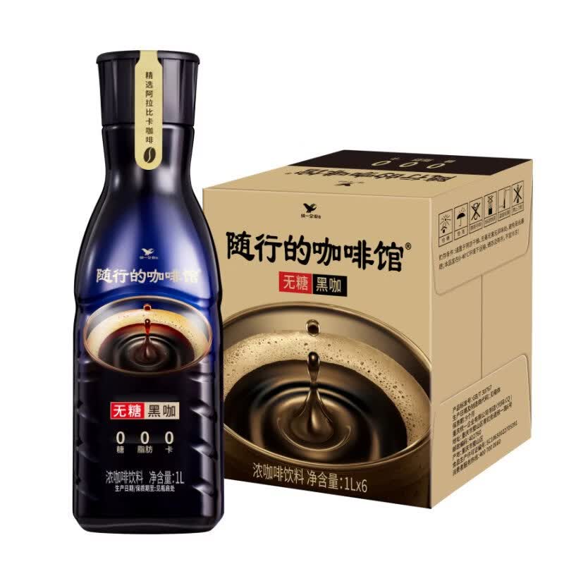 统一随行的咖啡馆无糖黑咖浓咖啡饮料1升*6瓶 22.49元 - 线报酷