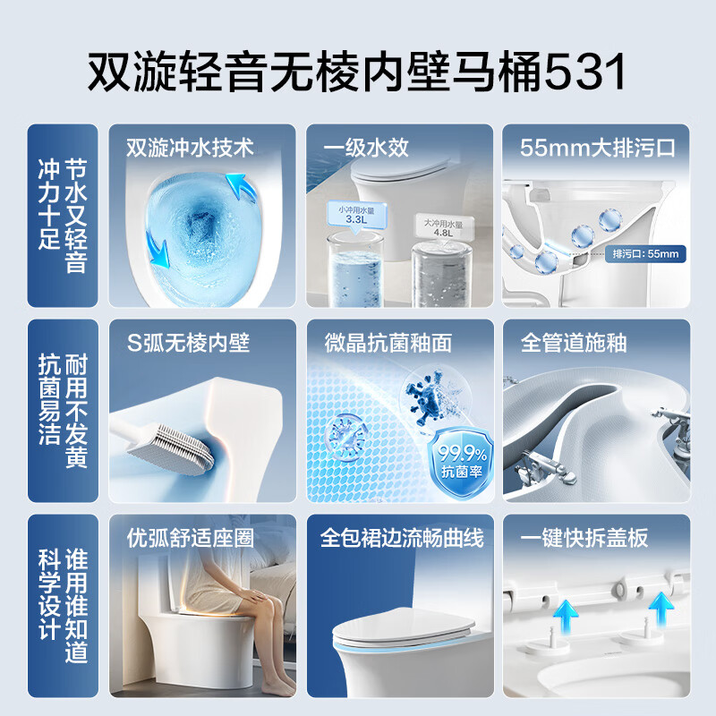 恒洁S3Pro DC0531PT虹吸式抗菌马桶305mm坑距 720.32元 - 线报酷