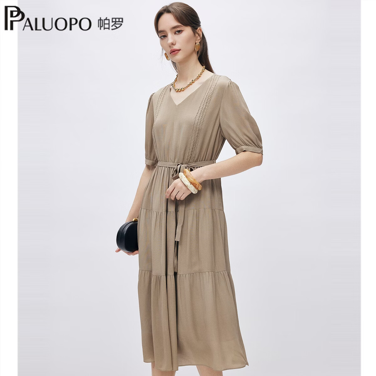 帕罗100%桑蚕丝16姆米双绉真丝连衣裙气质淑女风A字女裙 409元 - 线报酷