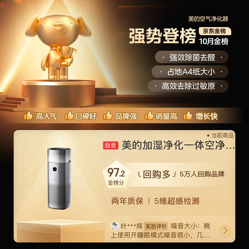 美的KJ600G-RX600PRO除甲醛加湿净化一体机黑色 1105.52元 - 86线报