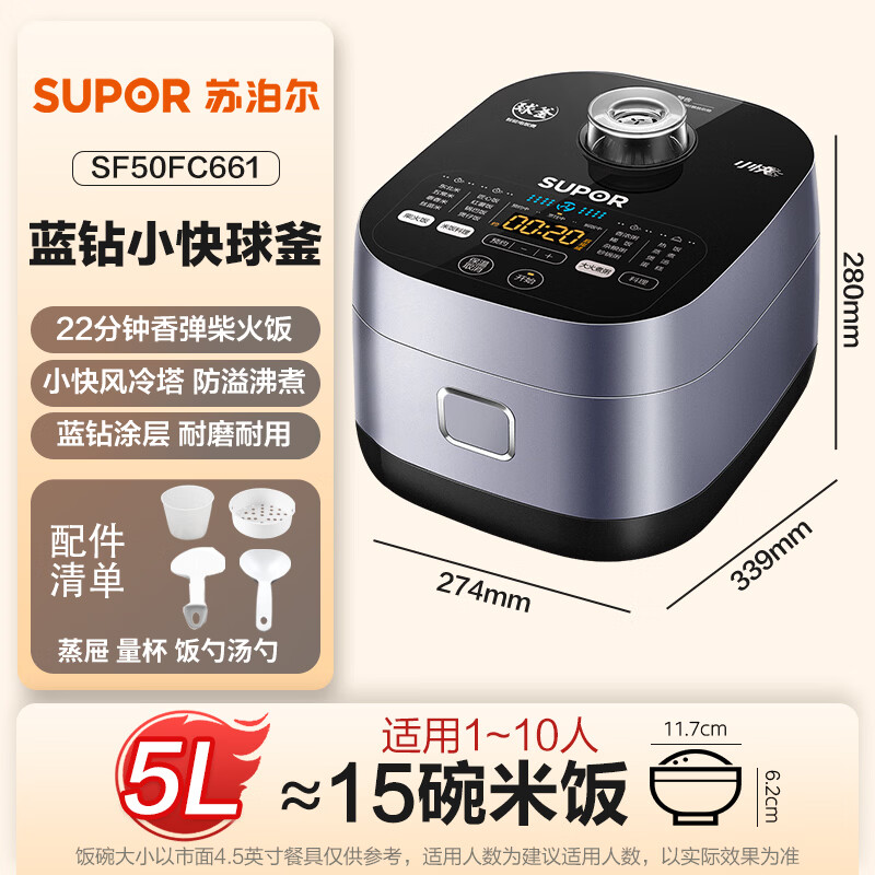 苏泊尔SF50FC661微压电饭煲5L 183.77元 - 线报酷