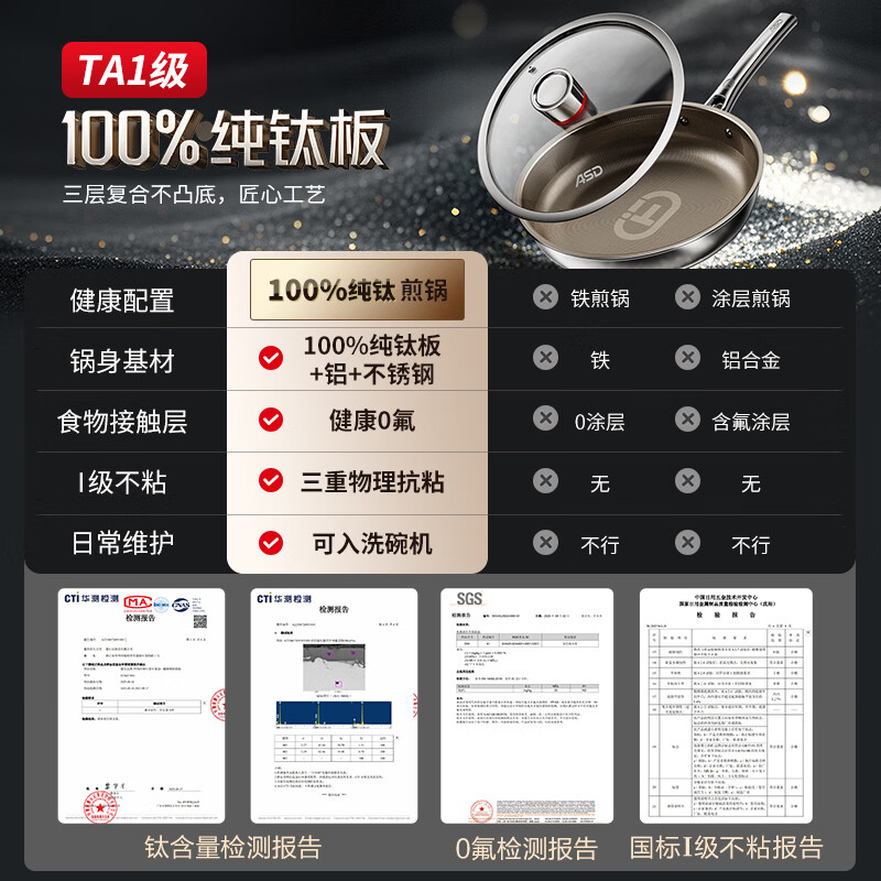 爱仕达Z1纯钛无氟不粘平底锅28cm 338.8元 - 86线报