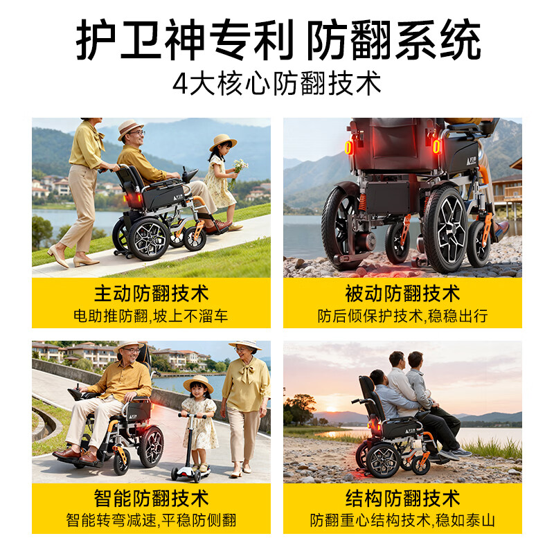 护卫神电动轮椅折叠轻便智能全自动老人残疾人代步680低靠背-20安锂电池+续航30公里 - 86线报