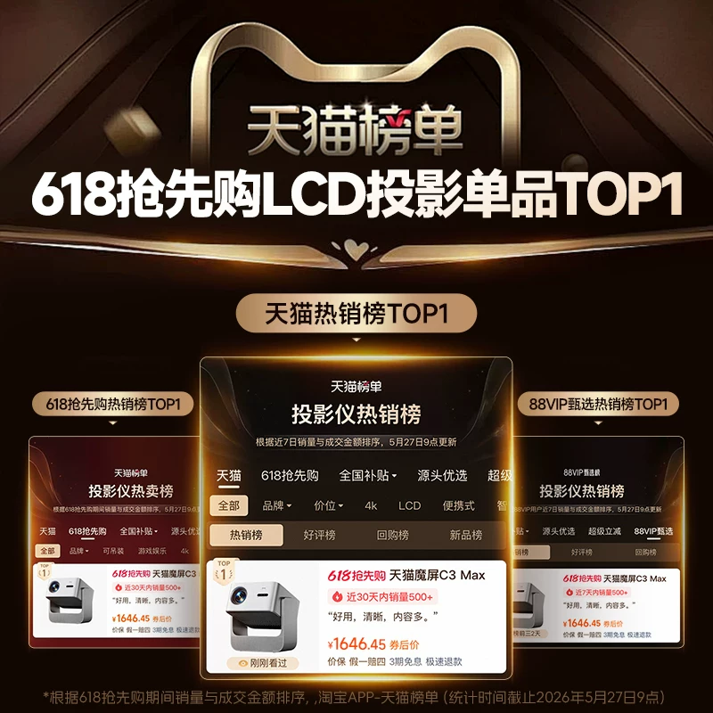 天猫魔屏 C3Max投影仪智能影院便携家用超高清投影机真1080P投墙 2117元 - 86线报 天猫魔屏 C3Max投影仪智能影院便携家用超高清投影机真1080P投墙 2117元 - 86线报