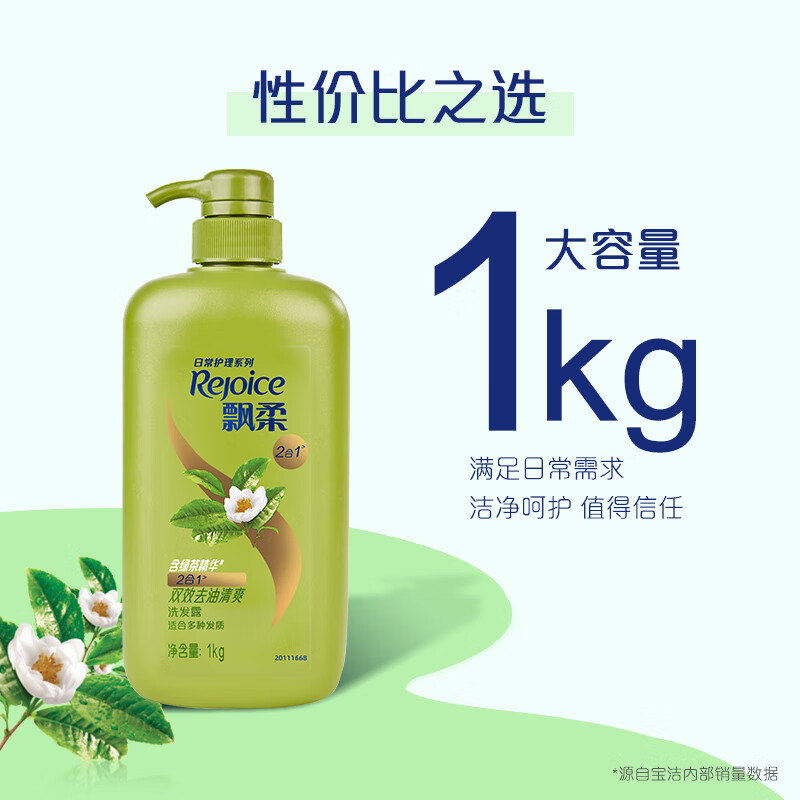 飘柔蓬松洗发水去油男女士日常护理家庭装绿茶精华洗发露膏1KG 23.8元 - 86线报