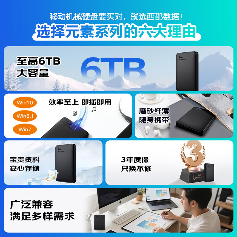 西部数据Elements2.5英寸机械硬盘USB3.0黑色1TB 779元 - 线报酷