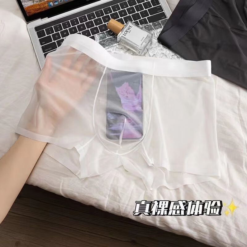 GEEZORO冰丝凉感男士内裤男生薄款透气无痕四角全透明超薄平角短裤礼物 19.9元 - 线报酷