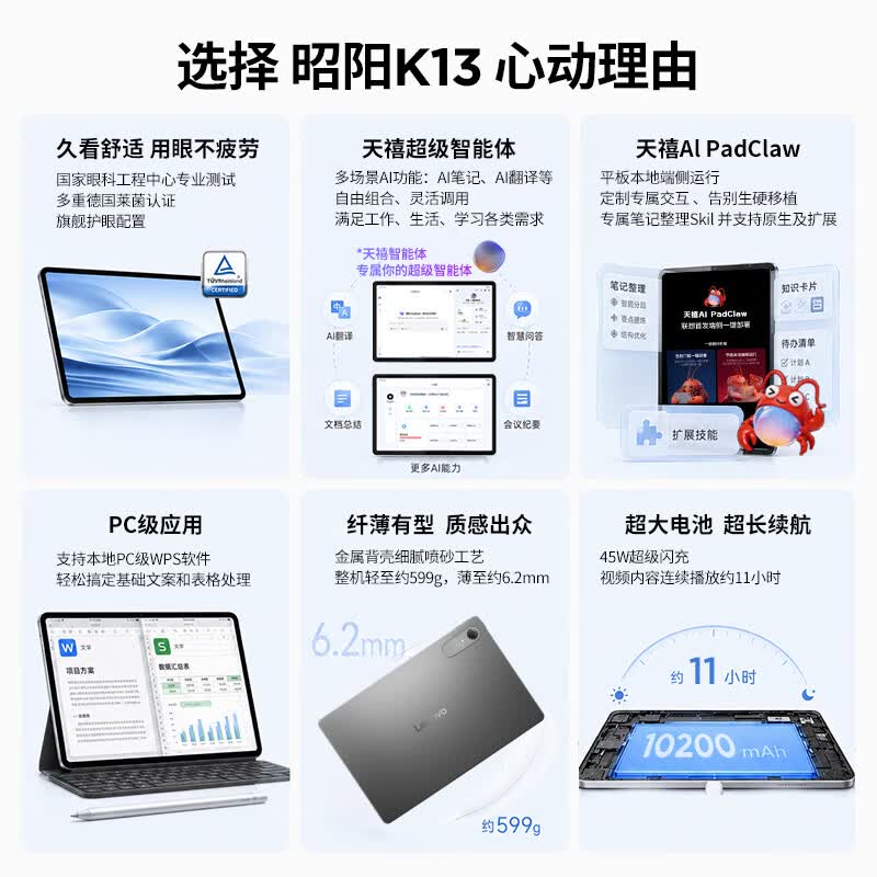 联想 K13 骁龙8s Gen4 灰色 8GB+128GB 平板电脑 - 86线报