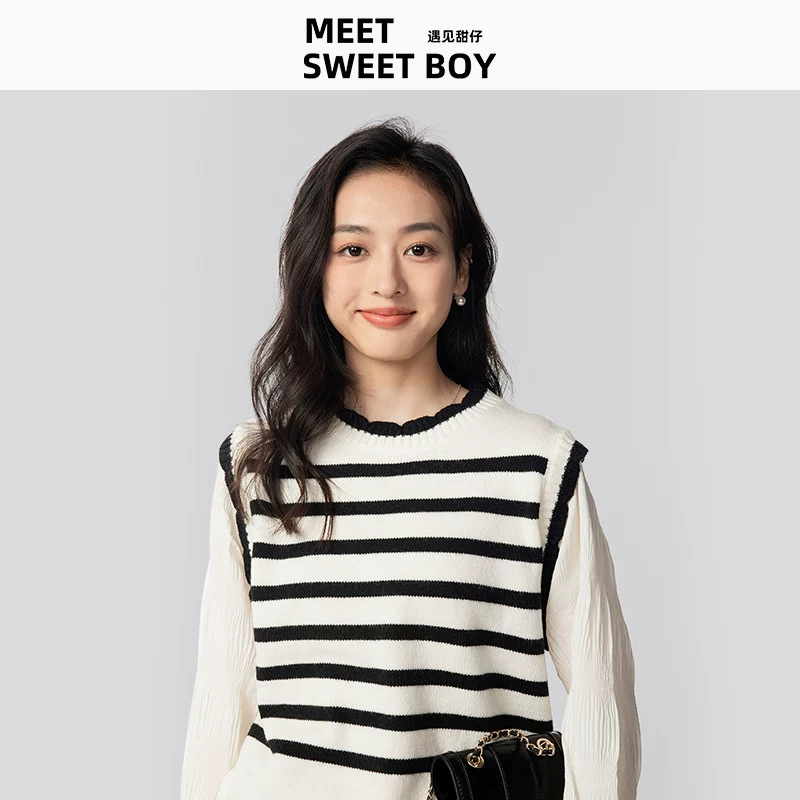 MEET SWEETBOY法式条纹假两件针织衫新款上衣女穿搭毛衣 69元 - 折送网
