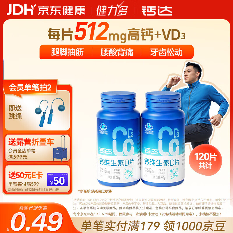健力多钙片维生素D1.5g/片×60片/瓶*2瓶 47.33元 - 86线报