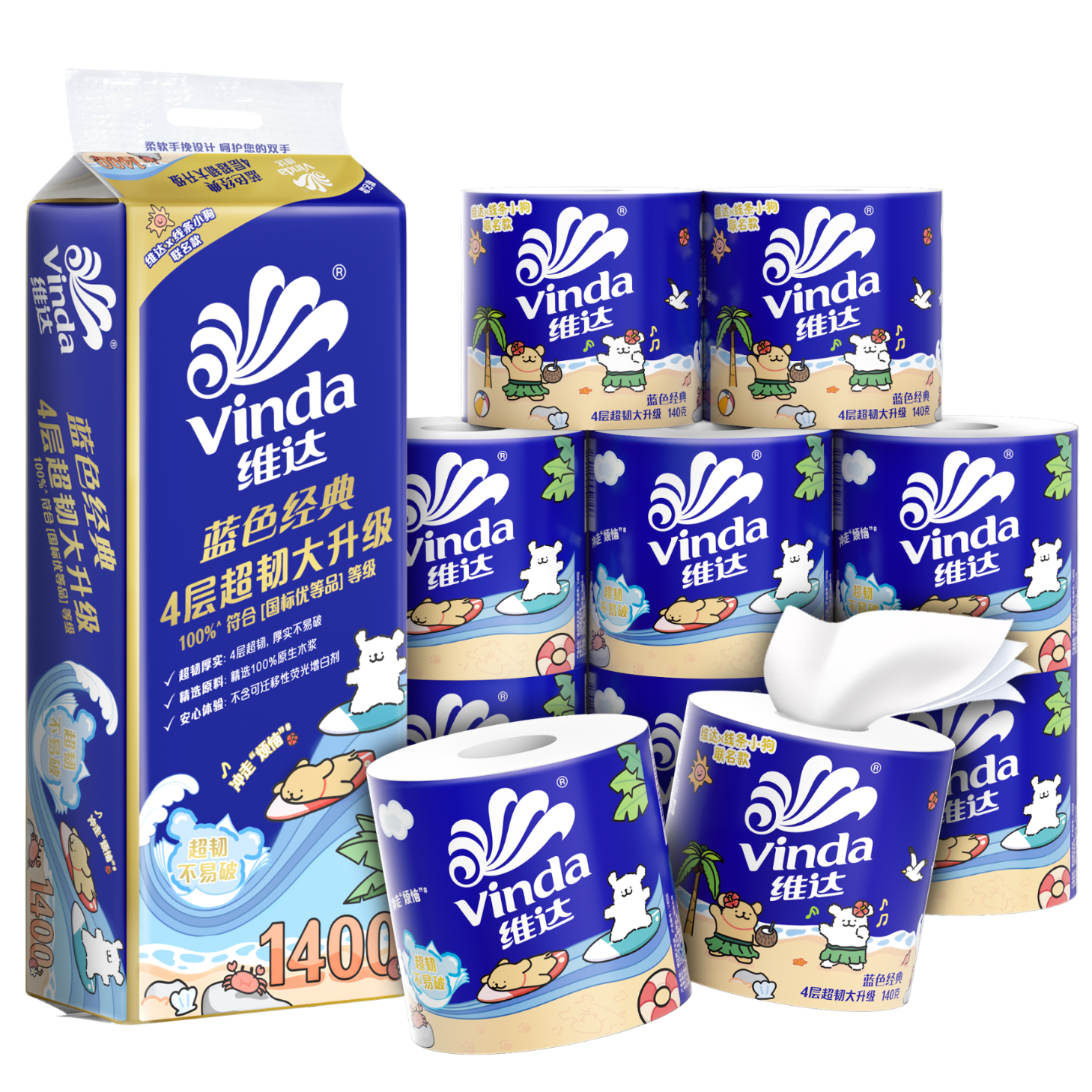 维达有芯卷纸蓝色经典4层140克×10卷线条小狗冲浪主题 19.9元 - 86线报 维达有芯卷纸蓝色经典4层140克×10卷线条小狗冲浪主题 19.9元 - 86线报