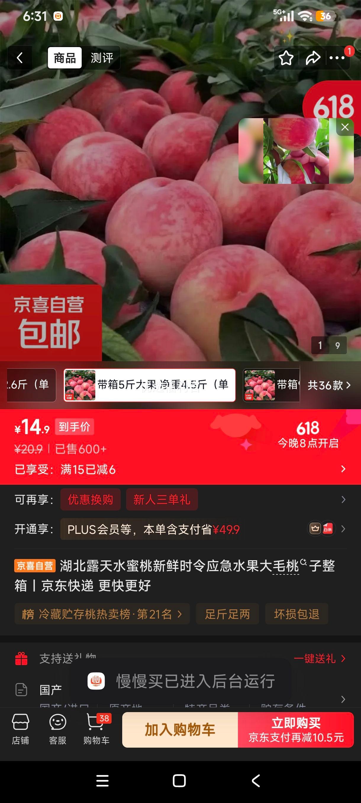 湖北露天水蜜桃新鲜时令大毛桃整箱5斤净重4.5斤单果90g+ 14.9元 - 线报酷