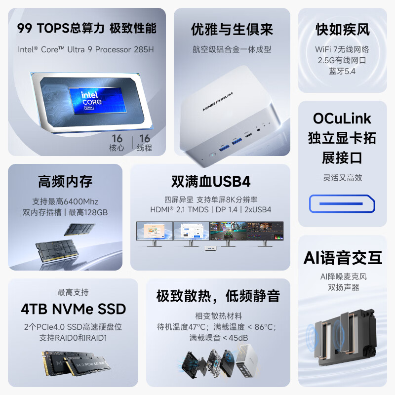 MINISFORUM M1 Pro酷睿Ultra9 285H迷你主机 &AI - 86线报
