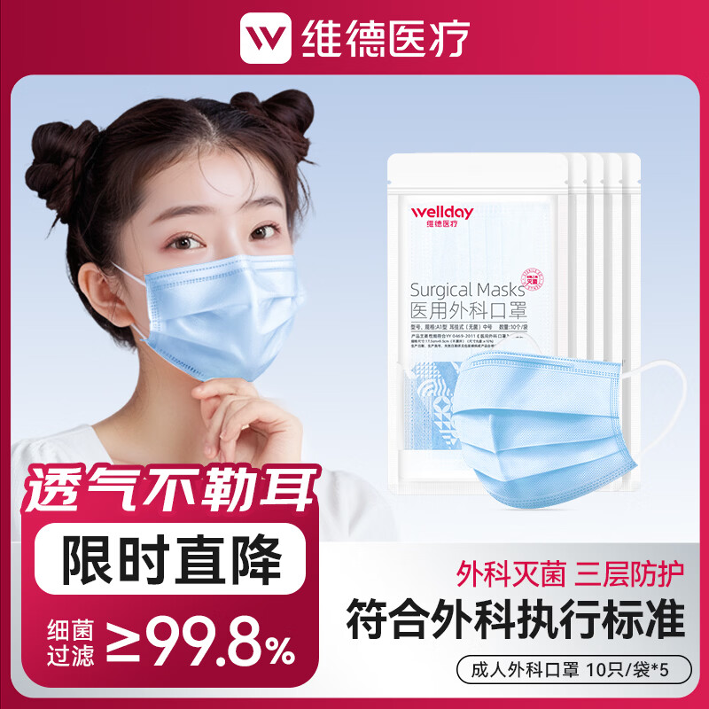 维德一次性医用外科口罩蓝色50只 7.4元 - 86线报
