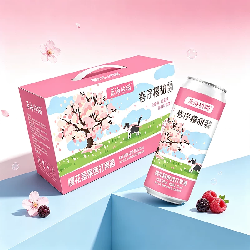 qingdasi青岛青大师后海的猫樱花莓果西打果酒低度500ml罐装 77.4元 - 86线报
