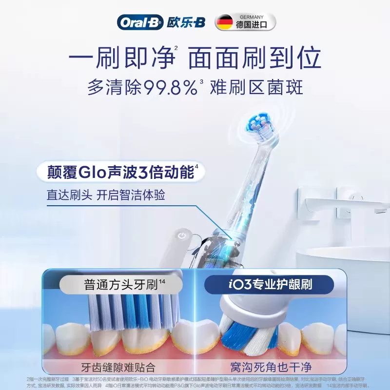 Oral-B欧乐B电动牙刷智能微震声波小圆头德国进口情侣iO3 386.93元 - 86线报