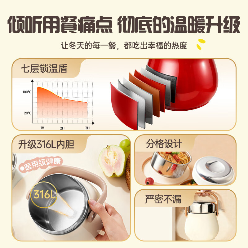 双枪316L保温饭盒24小时超长保温桶食品级大容量便当餐盒冬季 36.76元 - 86线报