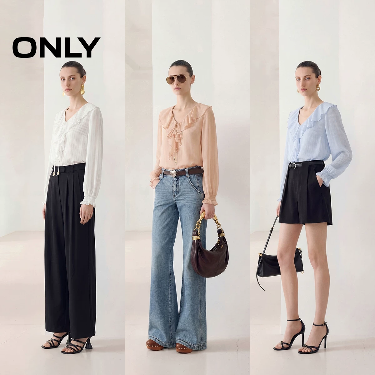 ONLY荷叶木耳边V领衬衫 169元 - 折送网