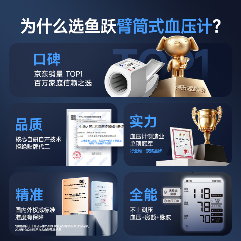 鱼跃臂筒式全自动电子血压计698 825.35元 - 线报酷