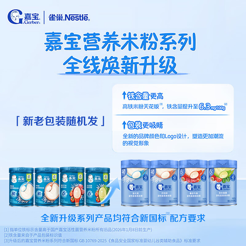 嘉宝婴幼儿高铁米粉维C加铁原味宝宝辅食米糊250g6-12个月 51.56元 - 86线报