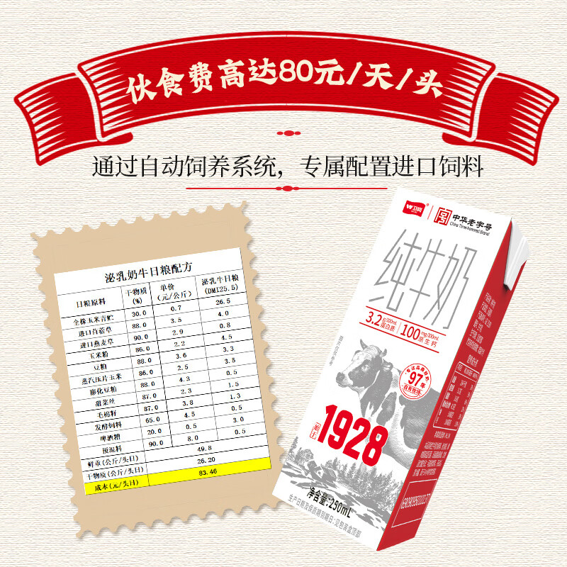 卫岗1928全脂纯牛奶250ml*24盒 35.17元 - 86线报