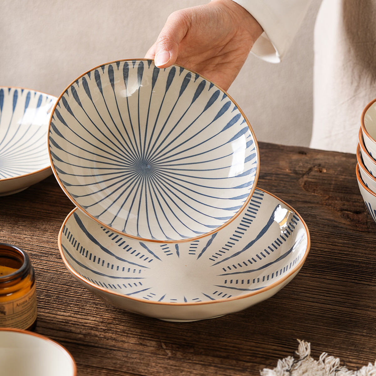 肆月釉下彩陶瓷盘菜碟深盘8英寸*4个 13.95元 - 线报酷